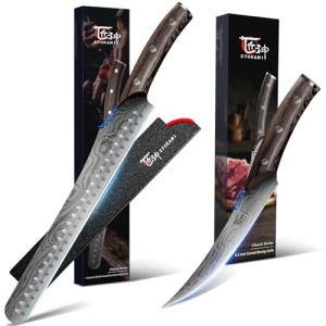 SYOKAMI 6.5 Inch Boning Knife Curved Blade+Multifunction Carving Knife 12 Inch