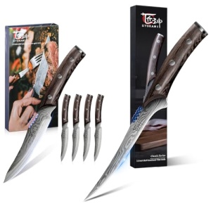 SYOKAMI Steak Knives Set of 4+Fillet Knife 7.2 Inch