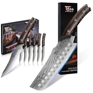 SYOKAMI Steak Knives Set of 6+Nakiri Chef Knife 7.2 Inch