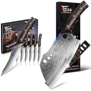 SYOKAMI Steak Knives Set of 8+Meat Cleaver Chef Knife 7.7 Inch