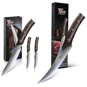 SYOKAMI Steak Knives Set of 2+6.5 Inch Boning Knife Curved Blade