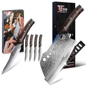 SYOKAMI Meat Cleaver Chef Knife 7.7 Inch+Steak Knives Set of 4
