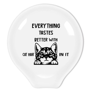 Funny Cat Spoon Rest-Cute Coffee Spoon Holder-Cafe Station Bar Accessories-Cat Hair In It Sign