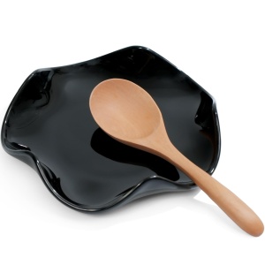 Spoon Rest for Stove Top, 5.3 Inch Ceramic Spoon Holder for Kitchen Counter, Coffee Ladle Holder, Utensil Rest for Cooking, Housewarming Gifts (Black)