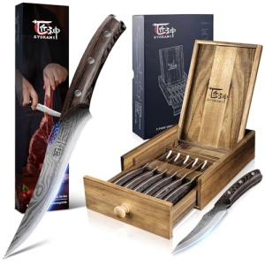 SYOKAMI Steak Knives Set of 6 with Drawer Organizer+Boning Knife 6.7 Inch