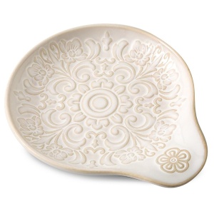 Farmhouse Ceramic Spoon Rests Holder for Kitchen Counter Stove Top (White-A1)