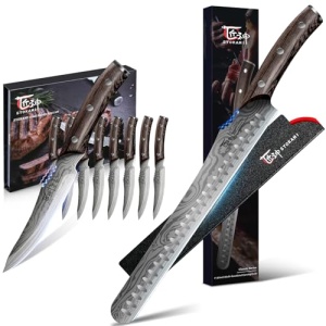 SYOKAMI Steak Knives Set of 8+Multifunction Carving Knife 12 Inch
