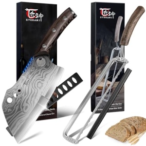 SYOKAMI Bread Knife for Homemade Bread+Meat Cleaver Chef Knife 7.7 Inch