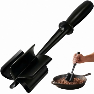 Premium Meat Chopper and Meat Masher, 5 Blades Non Stick Ground Beef Masher, Heat Resistant Hamburger Smasher, Nylon Potato Masher Dishwasher Safe Kitchen Utensil, VUCVOLH, Black