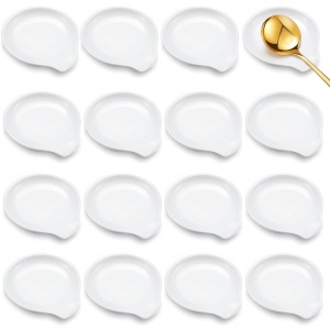 Irenare 16 Pcs Ceramic Spoon Rest for Stove Top, 3.74 Inch Porcelain Spoon Holder, Coffee Utensil Rest Heat Resistant Dishwasher Safe for Home Kitchen Accessories Gift(White)
