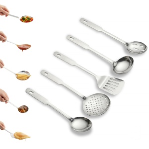 Amco 5 Piece Stainless Steel Cooking Utensil Set - Durable Kitchen Gadgets - Metal Kitchen Accessories - Easy to Clean Kitchen Tools