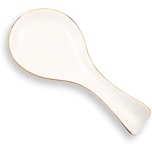 Patelai Ceramic Spoon Rest Spoon Holder Stovetop for Kitchen Stove Coffee Bar Accessories Christmas Gift(White with Gold Brim,Classic Style)