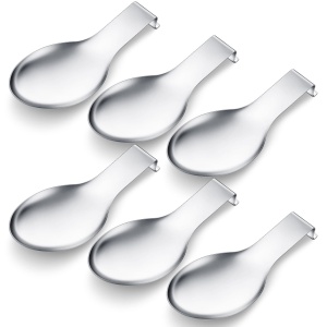 Nuanchu 6 Pcs Stainless Steel Spoon Rest Spatula Ladle Holder Spoon for Stove Top Heavy Duty Spatula Holder for Countertop Dishwasher Safe Utensil Rest for Kitchen, 3.8 x 9.6" (Silver)