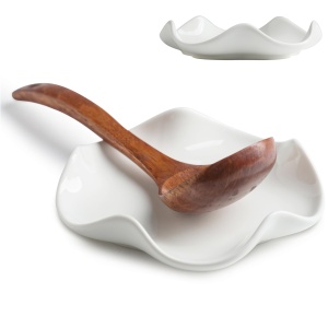 Spoon Rest for Stove Top, 5.2" Ceramic Spoon Holder for Kitchen Countertop, Coffee Spoon Rest, Large Cooking Spatula Holder for Spoons, Ladles or Tongs, Housewarming, Christmas Gifts, White