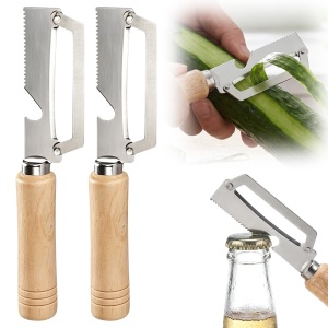 Multi-Functional Vegetable Peeler, 2026 Upgrade 2-in-1 Veggie Peeler, Stainless Steel Peeler with Bottle Opener, Wooden Handle Peeler Kitchen Tool for Vegetable Fruit Pumpkin Potato (2pcs)
