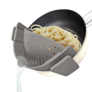 YEVIOR Clip on Strainer for All Pots Pan,Silicone Pasta Strainer Kitchen Gadgets,Collapsible Colander for Noodle,Vegetables,Fruit,Spaghetti (Grey)