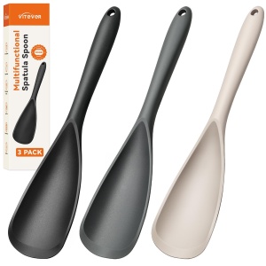 3 PACK Silicone Cooking Spatula Spoons for Nonstick Cookware, Multifunction Spoonula for Baking, Cooking, Serving, Mixing, Stirring, Scoop, Scrape - One-Piece Formed, Sturdy BPA-Free, Dishwasher Safe