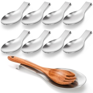 8 Pack Stainless Steel Spoon Rest, Large Size Ladle Spatula Tong Holder, Heavy Duty Cooking Utensil Rest for Stove Top Kitchen Countertop, Dishwasher Safe Kitchenware, Silver
