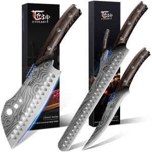 SYOKAMI BBQ Carving Knives Set+Cleaver Chef Knife 7 Inch