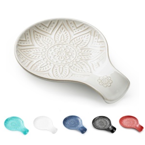 Ceramic Spoon Rest for Stove Top, 7.48 Inches Spoon Holder for Kitchen Counter, Kitchen Counter Decor, Dishwasher Safe, Off-White