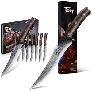 SYOKAMI Steak Knives Set of 8+Boning Knife 6.7 Inch