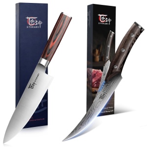 SYOKAMI 6.5 Inch Boning Knife Curved Blade+8 Inch Japanese Chef Knife