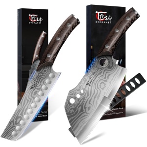SYOKAMI Nakiri Chef Knife 7.2 Inch+Meat Cleaver Chef Knife 7.7 Inch