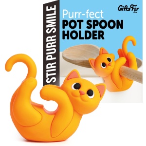Orange Cat Spoon Rest for Stove Top – Silicone Pot Clip Utensil Holder & Lid Lifter – Funny Kitchen Gadget, Unique Orange Tabby Cat Gifts for Women – 3" x 2.5"