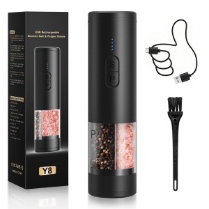 Electric Salt and Pepper Grinder Set Shakers 2 IN 1-Rechargeable Automatic Pepper Mill,with LED Lighting,Adjustable Grinder,Large Capacity-Ideal for Kitchen,BBQ,Ideal Kitchen Gifts (Black)