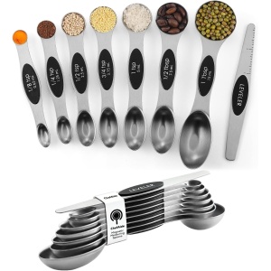 ChefAide Pack of 8 Stainless Steel Magnetic Measuring Spoons Set, Dual Sided, Stackable, Adjustable Teaspoon and Tablespoon Measure Spoon with Leveler, Kitchen Gadgets Set 5