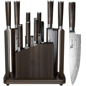 SYOKAMI 15-Piece Kitchen Knife Set with Magnetic Block, New for 2026, Detachable Steak Knife Block for Table Service, Built-In Sharpener, Wood Handle, Damascus Pattern, Housewarming Gifts