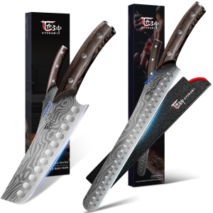 SYOKAMI Nakiri Chef Knife 7.2 Inch+Multifunction Carving Knife 12 Inch