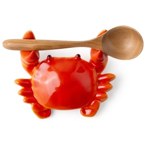 Coffee Spoon Rest for Countertop, Tiny Ceramic Crab Spoon Rest for Lightweight Spoon, Cute Spoon Holder for Kitchen Counter, Suit for Flatware, Heat-Resistant, Microwave-safe Kitchen Decor (Red)