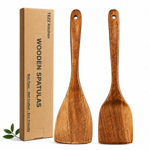 Wooden Spatulas, 2 PCs Natural Acacia Wooden Cooking Utensils Set
