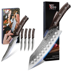 SYOKAMI Steak Knives Set of 4+Kiritsuke Chef Knife 8.2 Inch