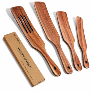 Spurtle Set, Natural Acacia Wooden Kitchen Utensils Set of 4, Wooden Spoons Utensils for Cooking, stirring, Mixing, Serving, spurtles kitchen tools as seen on tv for NonSick Cookware