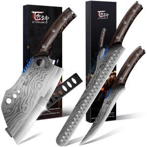 SYOKAMI BBQ Carving Knives Set+Meat Cleaver Chef Knife 7.7 Inch
