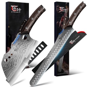 SYOKAMI Multifunction Carving Knife 12 Inch+Meat Cleaver Chef Knife 7.7 Inch