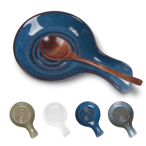 JINIHFW Spoon Rest for Kitchen, Ceramic Spoon Holder for Stove Top, Cooking Spoon Holder,Heat Resistant Utensil Rest for Countertop, Dishwasher Safe, Blue (1 pcs)