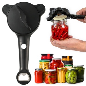 Jar Opener Bottle Opener and Can Opener for Weak hands, 4 in 1 Multi Function Bottle Opener Lid Opener For Arthritic Hands, Fits Kitchen Jars, Bottles & Beer Caps (Black)
