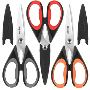 iBayam 3-Pack 8.5"Kitchen Scissors All Purpose Heavy Duty with Protective Sheath, Soft Comfort Grip Handle, Dishwasher Safe Kitchen Utensils Gadgets Set, Stainless Cooking Meat Poultry Food Shears
