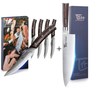SYOKAMI Steak Knives Set of 4+8 Inch Japanese Chef Knife