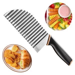 JAYVAR Large Crinkle Cutter Wave Potato Slicer, Stainless Steel French Fry Cutter Wavy Chopper, Vegetable Crinkle Cutting Tool with Handle for Cucumber, Kitchen Dicer Gadgets, Kitchen Veggie Slicer