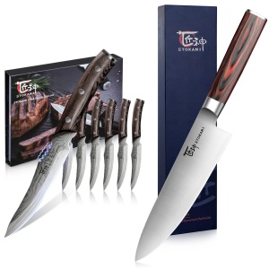 SYOKAMI Steak Knives Set of 6+8 Inch Japanese Chef Knife