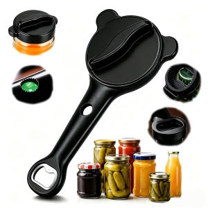 4-in-1 Jar Opener, Ergonomic Stainless Steel Jar Opener (Gray/Purple/Black), Adjustable Jar Opener Fits 1-3.5 Inch Lids, Jar Openers Top Rated For Seniors & Arthritic Hands(Black)