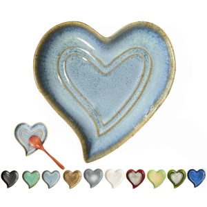 Ceramic Spoon Rest for Stove Top, Heart Cute Spoon Rest for Kitchen Counter, Cooking Spoon Holder for Kitchen Counter, Utensil Rest Spatula Rest Ladle Holder Tong Rest (Retro Sea Blue)