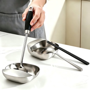Stainless Steel Spoon Rest and Snack Bowl, 2-in-1 Kitchen Utensil Holder for Spatula Ladle Tongs, Heat-Resistant Cooking Spoon Rest for Stove Top Countertop, Dishwasher Safe Kitchen Gadgets