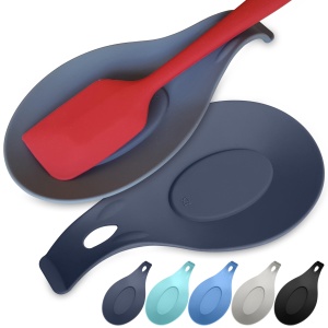 Silicone Spoon Rest for Stove Top Set of 2 – HEAT RESISTANT DISHWASHER SAFE Kitchen Utensil Holder for LARGE Utensils - Won’t Break - Non-Slip - Ideal for Glass & Induction Cooktops - for Home Cooks
