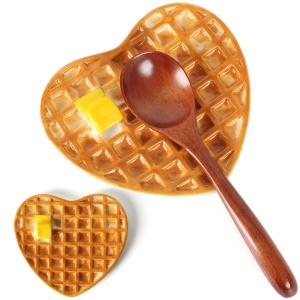 Waffle Spoon Rest for Stove Top, Cute Spoon Holder for Kitchen Counter Cooking Utensil Rest Ceramic Coffee Spoon Rest, Yellow Kitchen Counter Decor (Waffle Spoon Holder)