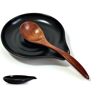 Spoon Rest for Stove Top, 6.2" Large Ceramic Spoon Holder for Kitchen Counter, Cooking Utensil Rest for Spatula, Spoon & Ladle, Kitchen Counter Decor for Mother's Day, Matte Black